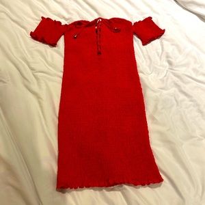 CEFIAN Red Senorita scrunchie dress off the shoulders size S
